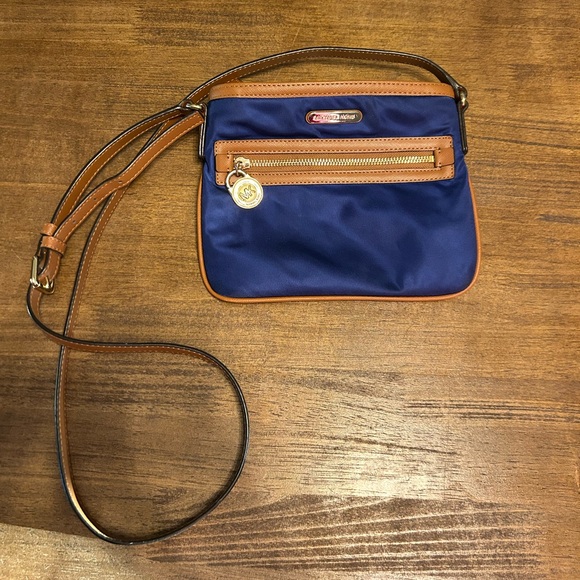 Michael Kors Kempton Blue and Tan Nylon Crossbody Purse - Picture 1 of 10